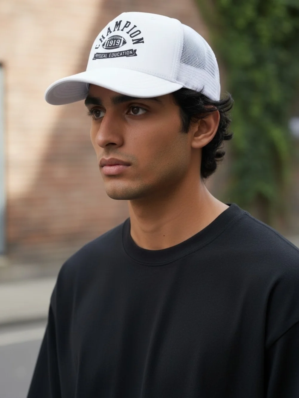Champion White 'Physical Education' Mesh-Back Trucker Hat